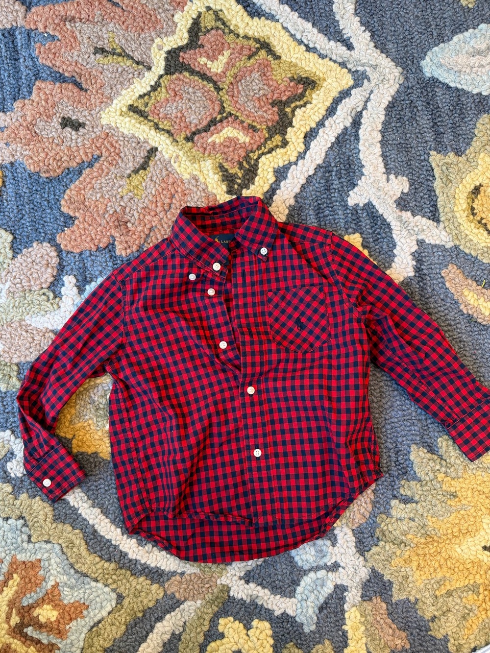 Ralph Lauren Red and Navy Plaid Button-Up Shirt - Kids